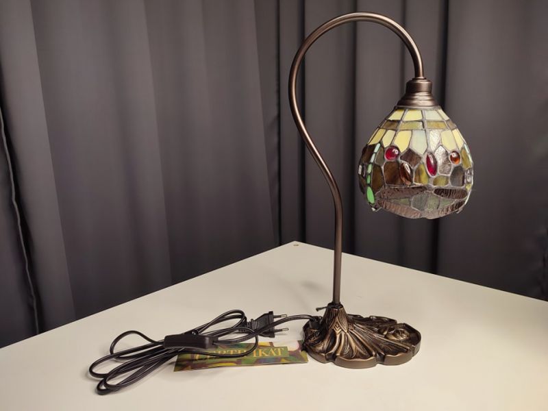 Trollslända Oliv Tiffany 20cm Bordlampe
